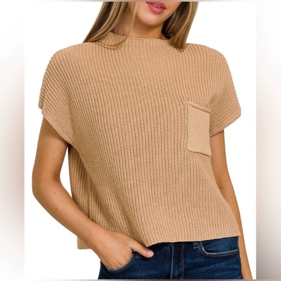 Zenana Tan Brush Mock Neck Sleeveless Top Size Medium - Picture 1 of 2